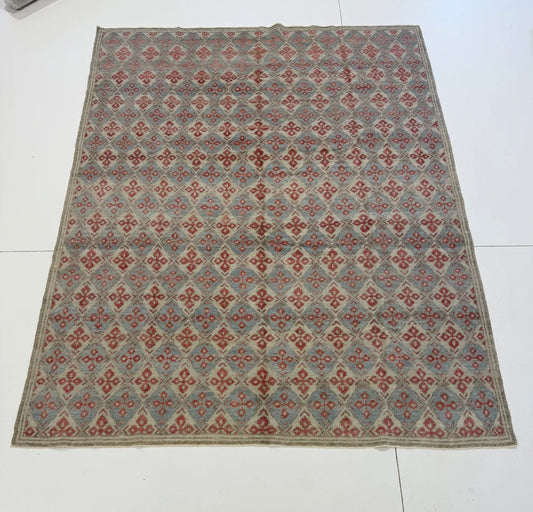 Vintage Style Diamond Lattice Oushak Rug