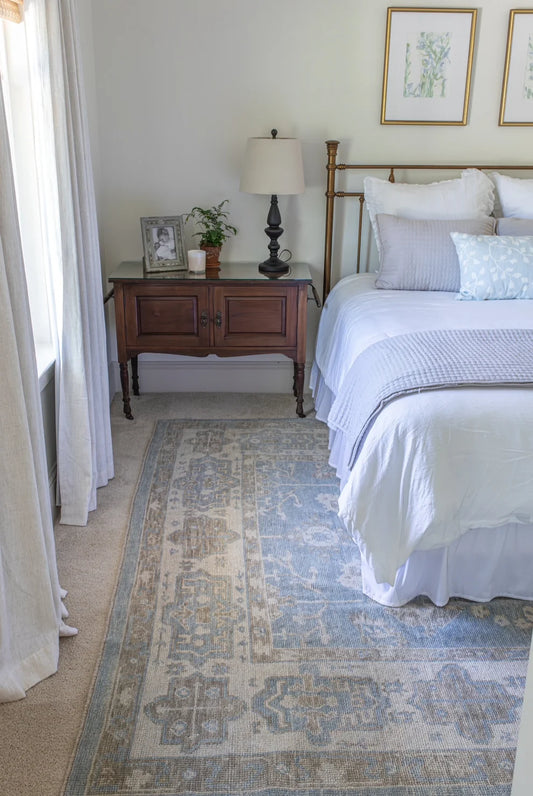 Soft Blue & Neutral Taupe Medallion Wool Rug