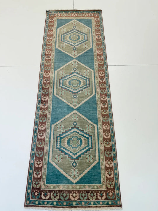 Terracotta & Slate Blue Medallion Oushak Rug