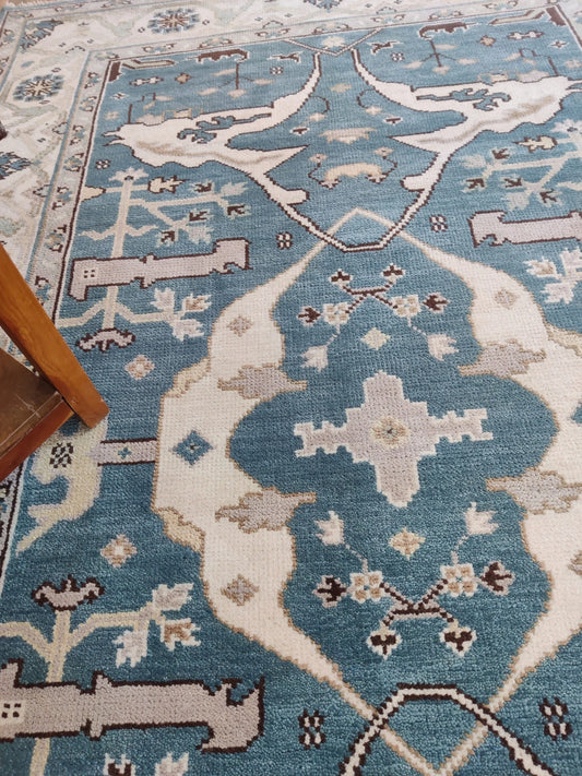 Ocean Blue & Ivory Medallion Oushak RugOcean Blue & Ivory Medallion Oushak Rug