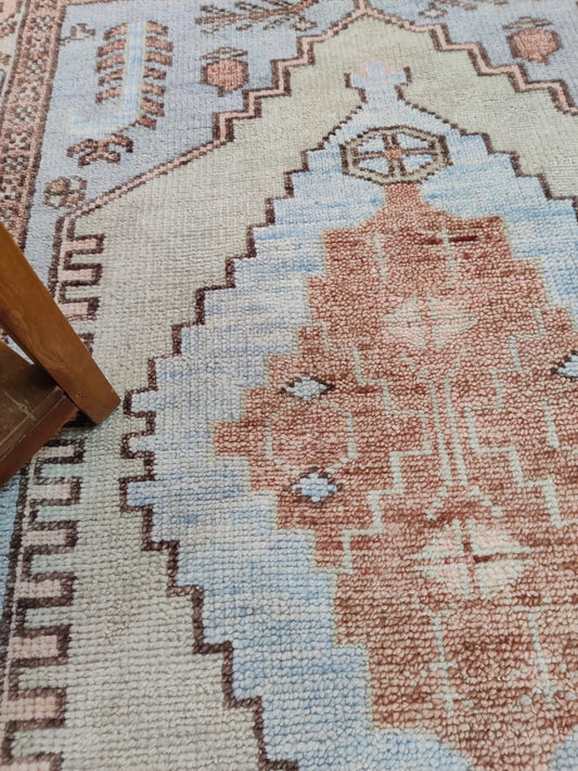 Terracotta & Soft Sky Blue Medallion Oushak Rug