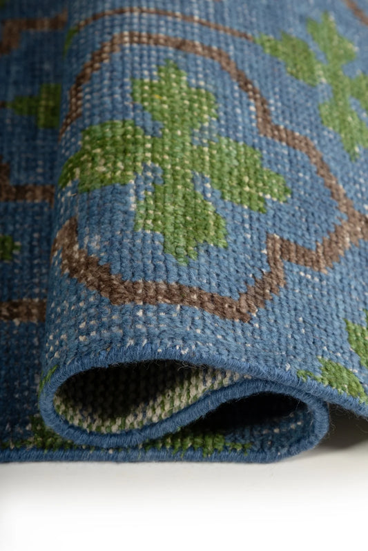 Muted Blue & Olive Green Trellis Rug