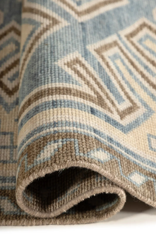 Ivory & Sky Blue Geometric Medallion Rug