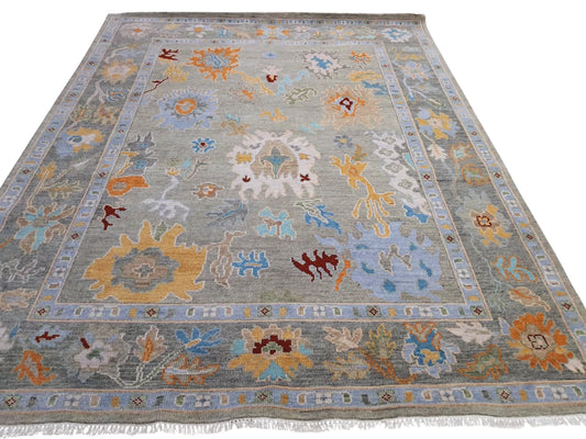 Linus Soft Grey & Gold Floral Oushak Rug