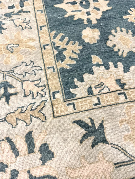 Lucille Slate Blue Floral Oushak Wool Rug