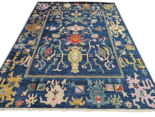 Max Deep Royal Blue & Gold Floral Oushak Rug