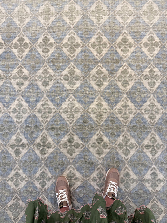Martha Blue & Green Geometric Oushak Rug