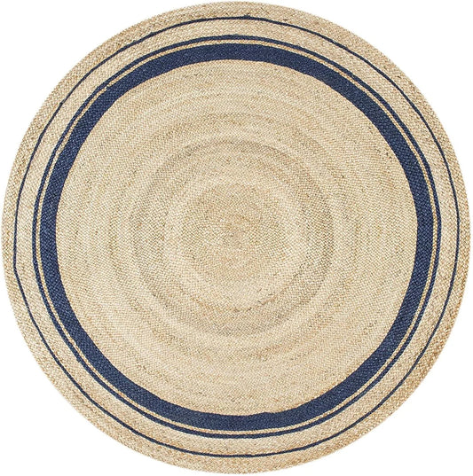 Natural Jute Round Rug with Black Border