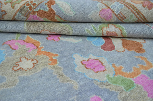Soft Lavender Blue & Pastel Floral Oushak Rug