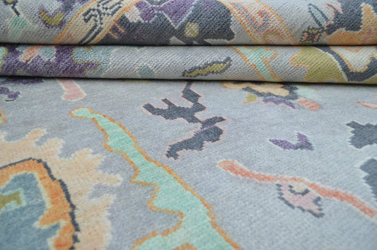 Muted Ice Blue & Pastel Multi-Tone Oushak Rug