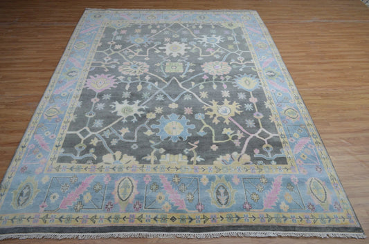 Muted Olive Green & Soft Lavender Oushak Rug