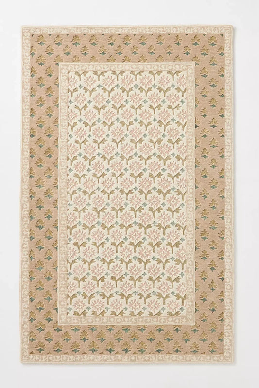 Vintage Lattice Rose Hand-Tufted Wool Rug
