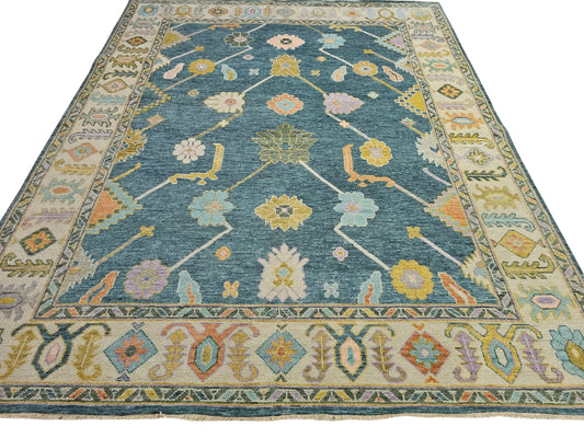 Tilda Teal Blue & Gold Lattice Oushak Rug