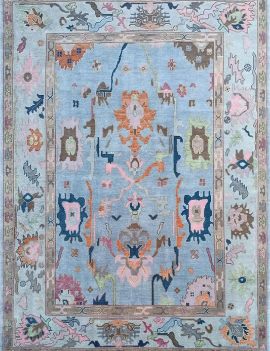Muted Sky Blue & Pastel Pink Oushak Rug (Copy)