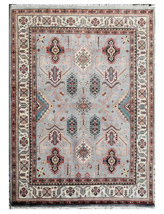 Muted Slate Blue & Crimson Tribal Oushak Rug
