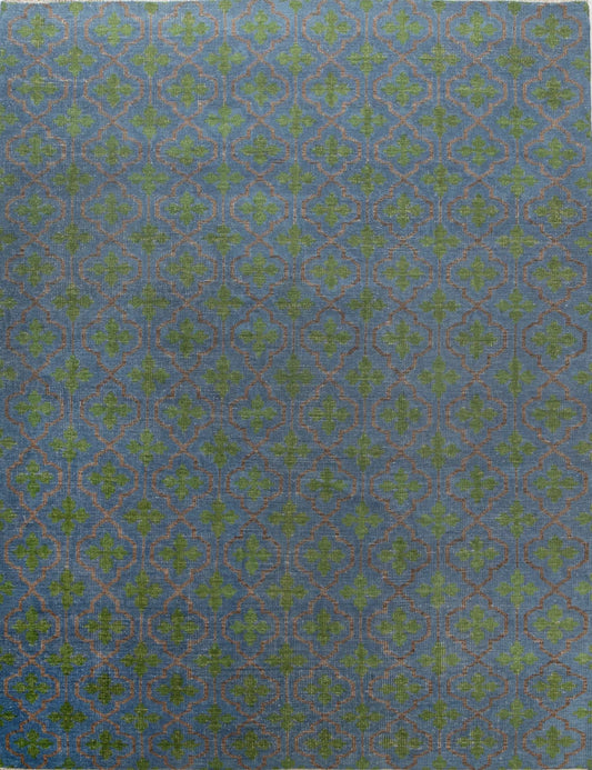 Muted Blue & Olive Green Trellis Rug