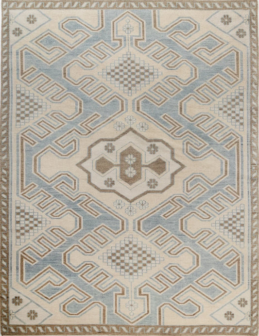 Ivory & Sky Blue Geometric Medallion Rug