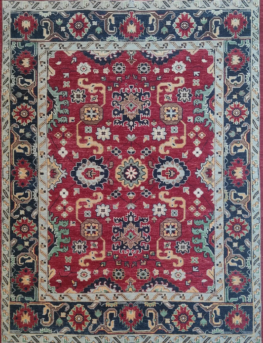 Crimson Red & Navy Blue Oriental Bordered Rug