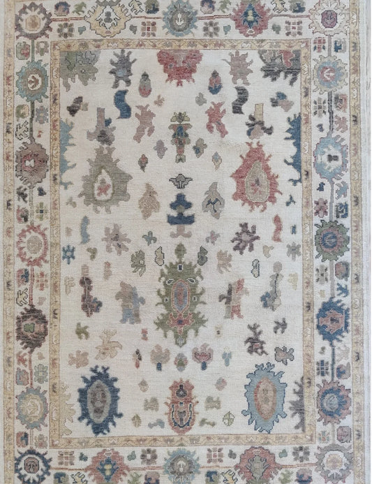 Ivory & Muted Multi-Color Tribal Oushak Rug