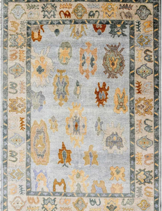 Muted Ice Blue & Gold Tribal Oushak Rug