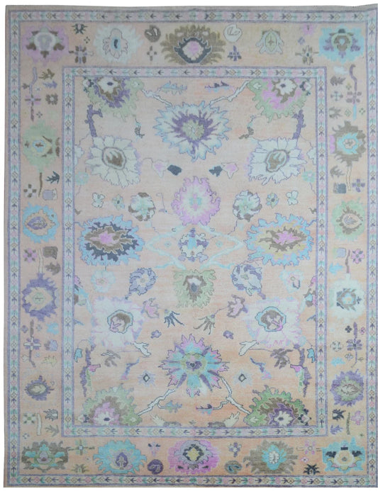 Muted Sky Blue & Pastel Pink Oushak Rug