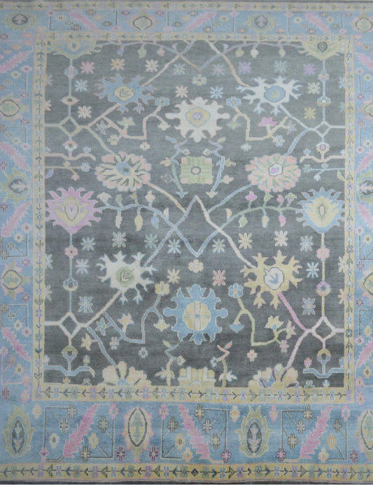 Muted Olive Green & Soft Lavender Oushak Rug