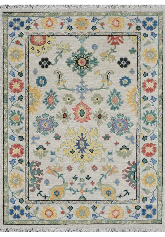 Ivory & Multicolor Floral Oushak Rug