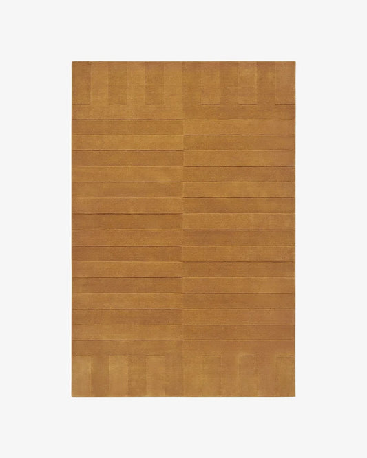 Contemporary Ochre Textured Grid Accent Rug
