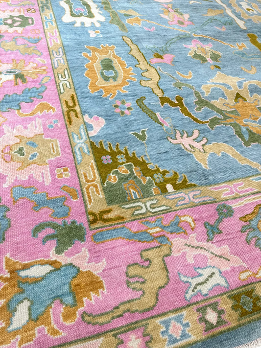 Addie Sky Blue & Pink Modern Wool Oushak Rug