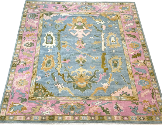 Addie Sky Blue & Pink Modern Wool Oushak Rug