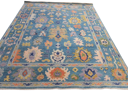 Alma Vibrant Ocean Blue Floral Oushak Rug