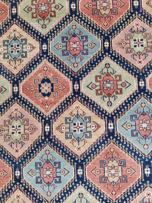 Navy Blue & Coral Diamond Medallion Oushak Rug