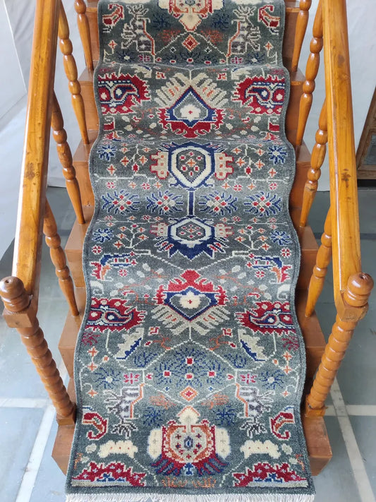 Muted Grey & Red Tribal Medallion Runner Rug