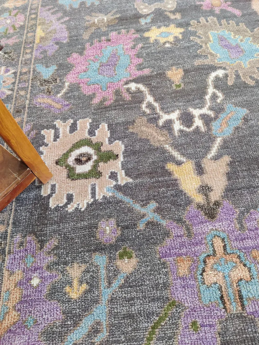 Dark Grey & Pastel Multi-Color Floral Wool Area Rug