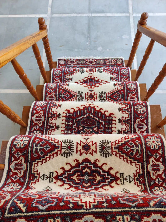 Ivory & Crimson Red Tribal Medallion Runner Rug
