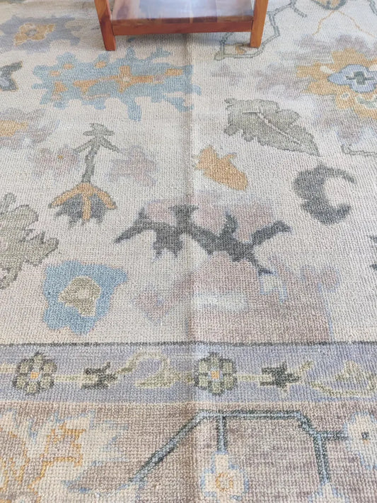 Distressed Neutral Grey & Pastel Wool Area Rug
