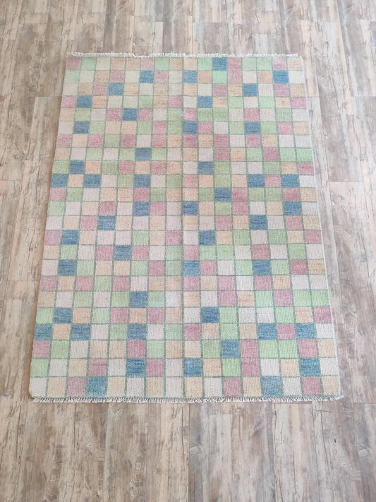 Multi-Color Pastel Checkered Grid Rug