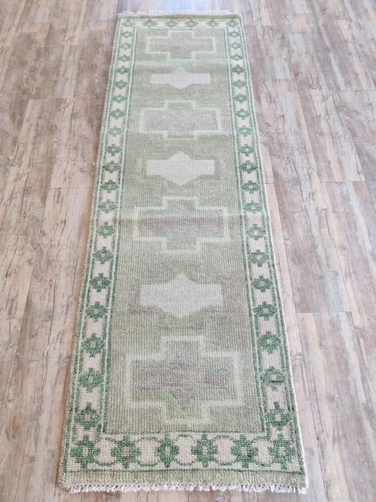 Scandinavian Style Light Green & Ivory Geometric Runner Rug