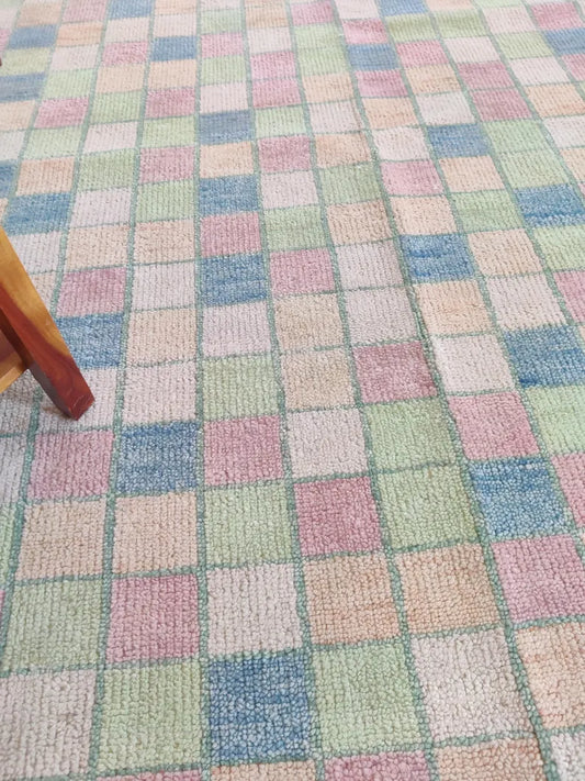 Multi-Color Pastel Checkered Grid Rug