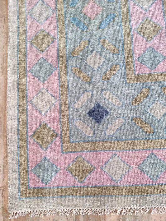 Blush Pink & Slate Blue Geometric Medallion Rug