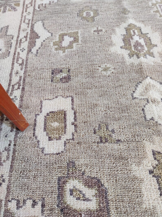 Muted Taupe & Ivory Bordered Oushak Rug