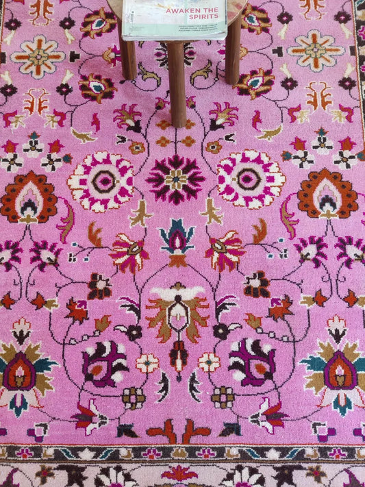 Vibrant Pink & Ivory Floral Oushak Rug