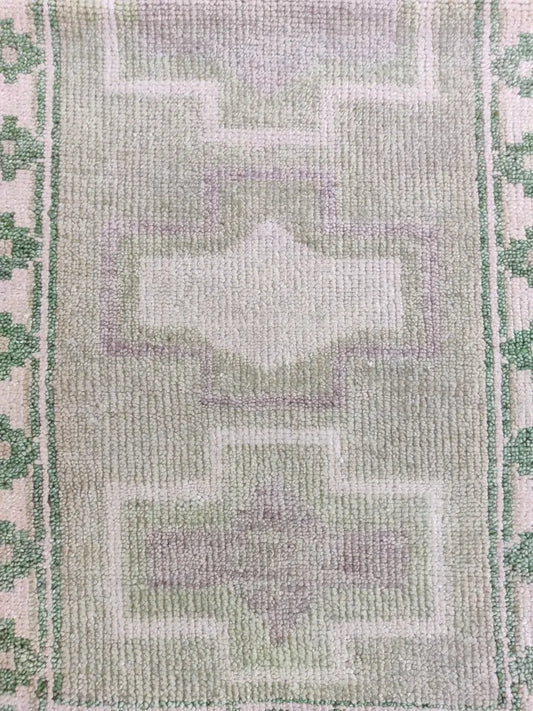 Scandinavian Style Light Green & Ivory Geometric Runner Rug
