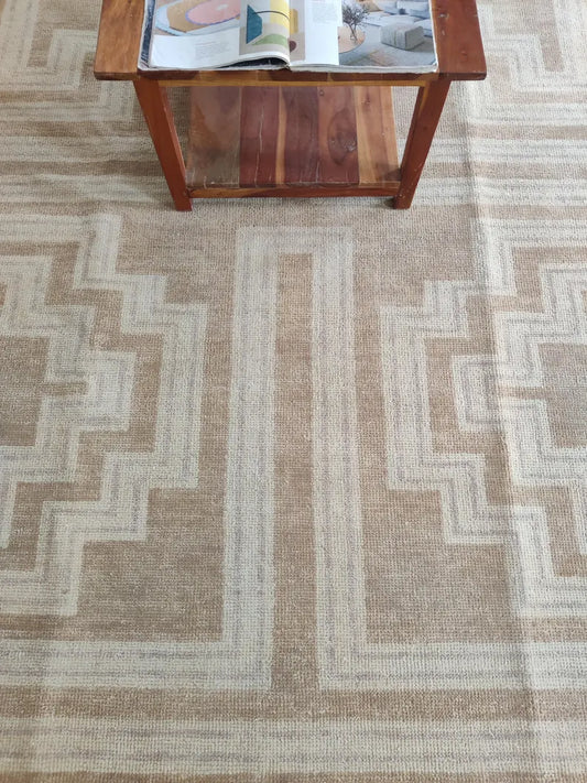 Beige & Cream Geometric Stepped Maze Area Rug
