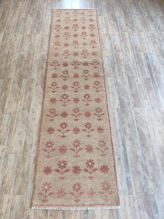 Rustic Beige & Terracotta Floral Wool Rug