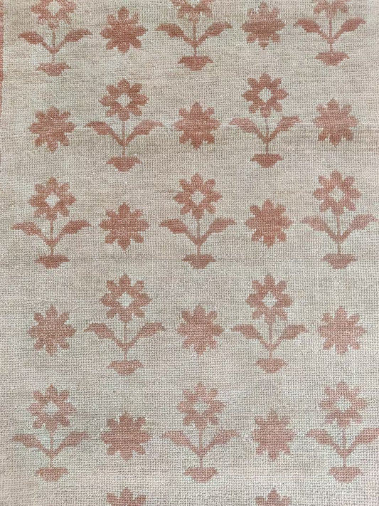 Rustic Beige & Terracotta Floral Wool Rug