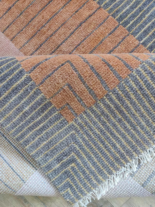 Terracotta & Charcoal Grey Geometric Line Rug
