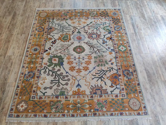 Ivory & Ochre Yellow Gold Bordered Oushak Rug