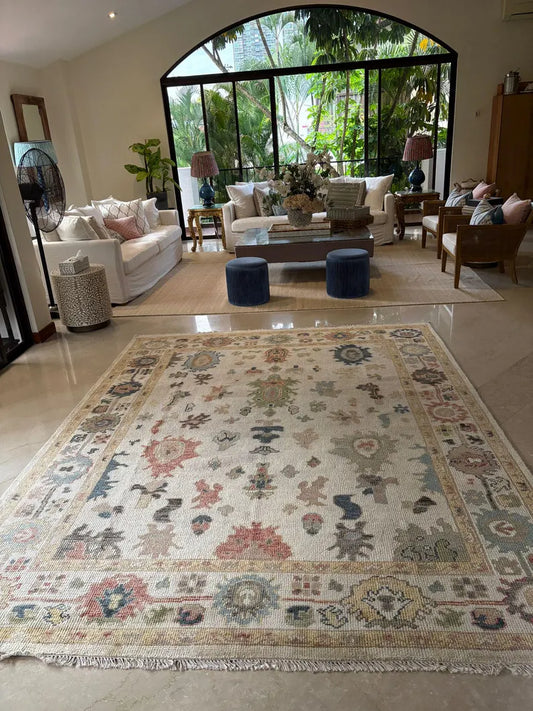 Ivory & Multi-Color Tribal Oushak Rug