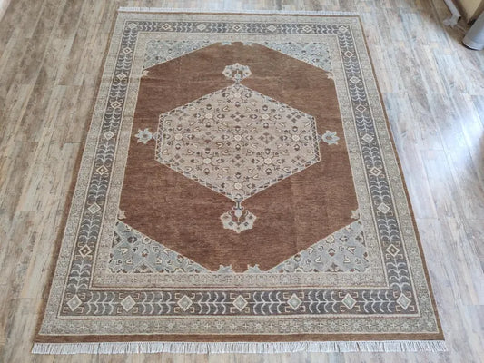 Brown & Beige Diamond Medallion Oushak Rug